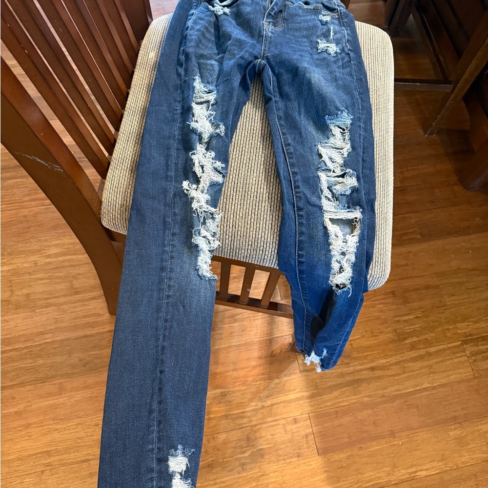 American Eagle Outfitters Ripped Dark Blue Skinny Jeans